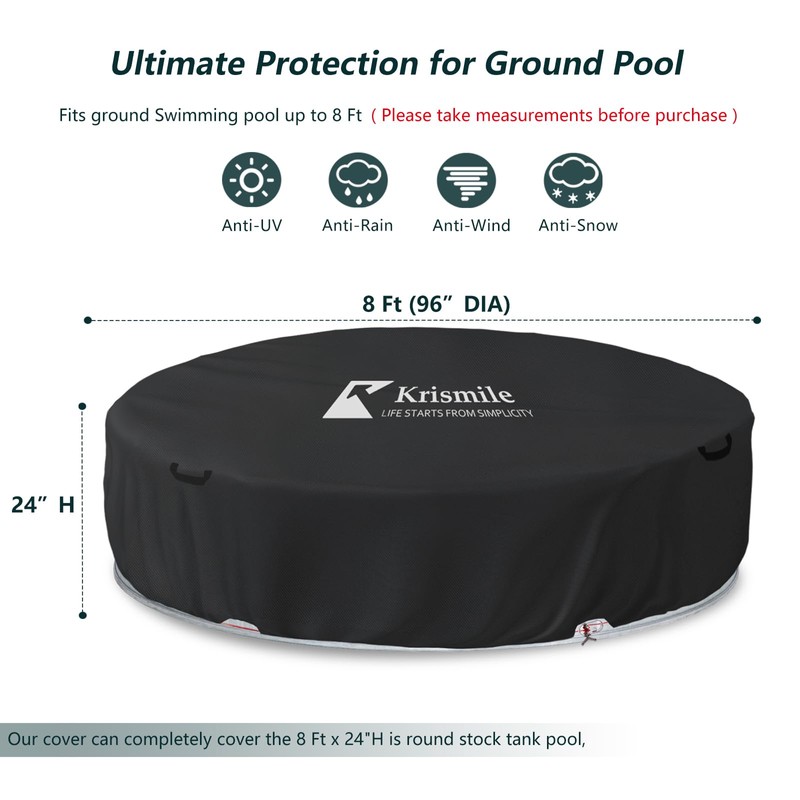 Krismile Solar Stock Tank Pool Cover,Heavy Duty All-Weather Protection 8Ft