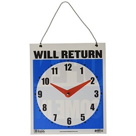 BAZIC 7.5"x9" "Will Return" Clock Sign w/ "Open" Sign on Back (Case of 24)