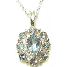 Unusual Luxury Ladies Solid 925 Sterling Silver Natural Aquamarine Pendant Necklace with English Hallmarks