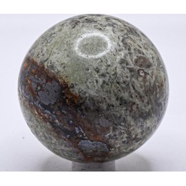 2.1" 195g Chrysoprase w/Inclusions Carved Sphere Polished Natural Chalcedony Gemstone Crystal Mineral Collectible Ball - Madagascar + Stand