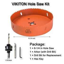 VIKITON 6-1/4 inch Hole Saw with Arbor for Metal Wood Plastic, 159mm Bi-Metal Hole Cutter for Different Project with Smooth and Flat Drilling Edge, Fast Chip Removal