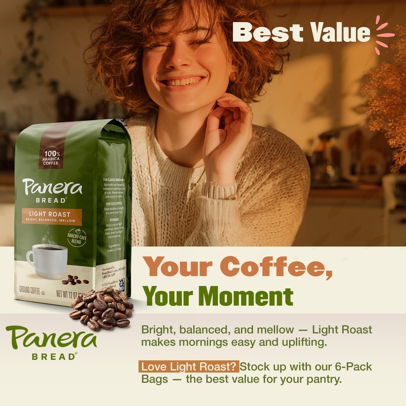 Panera Light Roast Ground Coffee, 100% Arabica, Sustainably Sourced –