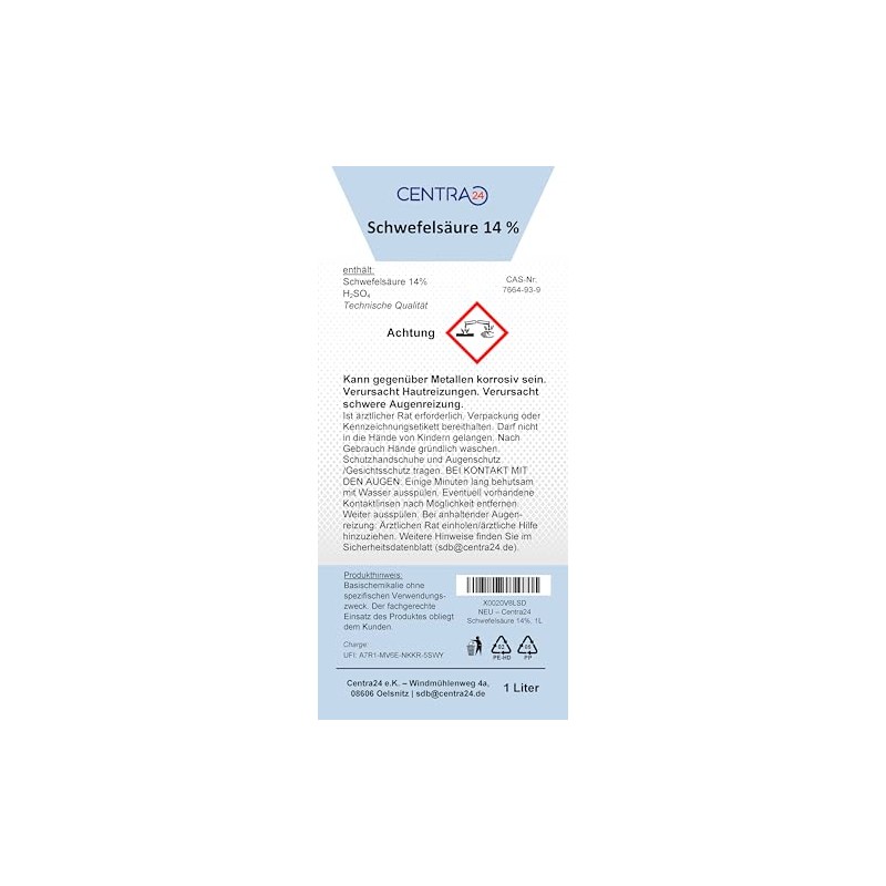 Centra24 Sulphuric Acid 14% 1 Litre Can Also Be Used