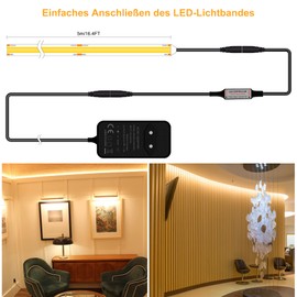 TTWAY TTWAY COB LED Streifen 2700K Warmwei?, 5M Dimmbares 24V flexibles COB LED Streifen Licht set, 480LEDs/M, GS Netzteil, mit RF Fernbedienung, CRI90+ helles Unterbaulicht fr Fernseher, DIY Dekoration