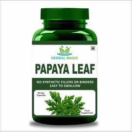 Herbal Magic Natural Papaya Leaf (Carica Papaya) 60 x 500mg Veg Capsules - Prized Ayurvedic Herb, Whole Leaf Used, No Fillers or Preservatives (Pack of 1)