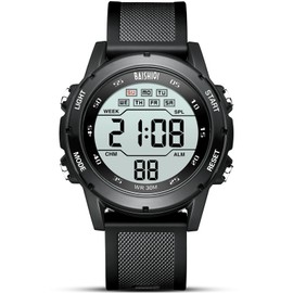 BAISHIOI Mens Watches Digital Watch for Men Casual Sports Military Waterproof Wrist Watches Stopwatch Silicone Band with LED Backlight/Alarm/Timer/Date (Black)