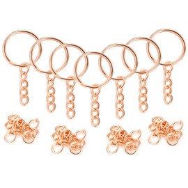 YHYZ Keychain Ring Set (Rose Gold, 30 Sets), Splits Key Ring Hoops (Round) with Chain + Jump Rings, for DIY Craft Tassels Resin Art Jewellery Making Attachment