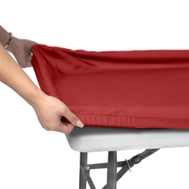 Signature Home - Mantel ajustable rectangular de 6 pies, color rojo, mantel para mesa de 6 pies. Mantel elástico lavable para mesa de picnic para interiores y exteriores