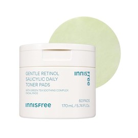 innisfree Daily Gentle Retinol Salicylic Toner Pads | Korean Sheet Mask Pads with Hyaluronic Acid, BHA, and Niacinamide for Acne-Prone Skin Care | 60 