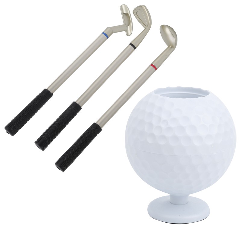 Mini Desktop Golf Ball Pen Holder with 3 Golf Cue