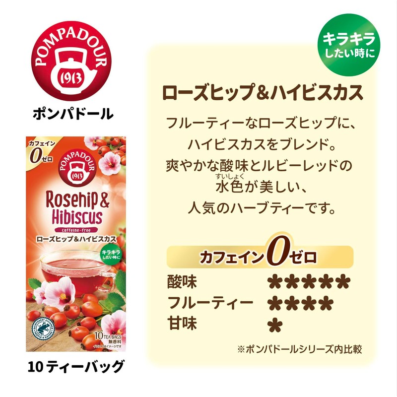 Pompador Rose Hip & Hibiscus 10 Tea Bags Set of