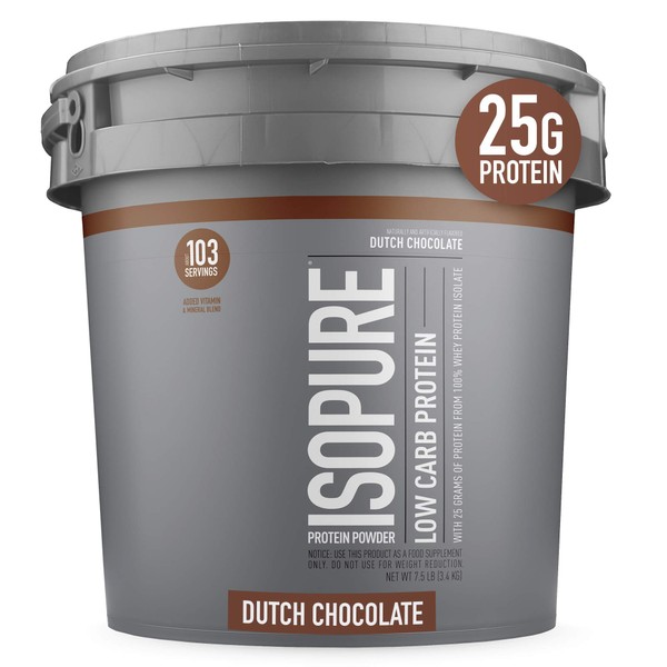 Isopure Whey Isolate Protein Powder with Vitamin C & Zinc for Immune Support, 25g Protein, Low Carb & Keto Friendly, Flavor: Dutch Chocolate, 7.5 Pounds (Packaging May Vary)