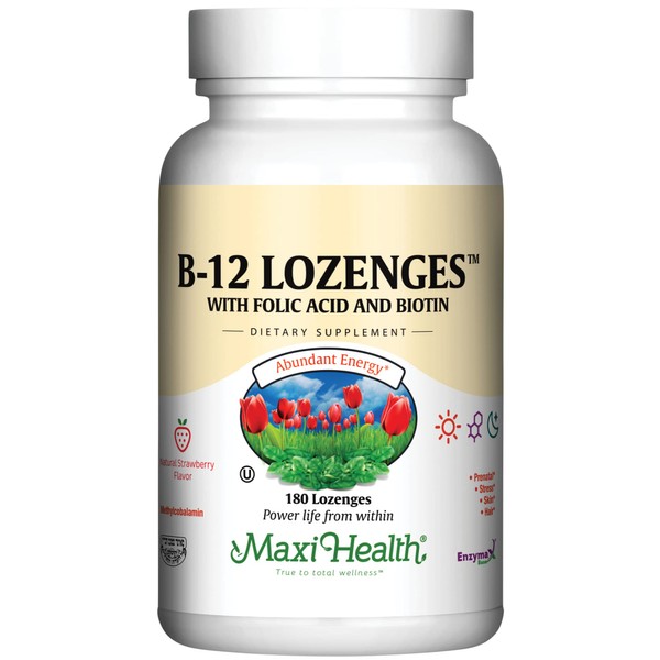 Vitamin B12 Lozenges with Folic Acid and Biotin - Sublingual B12 Vitamins Strawberry Flavor - Vegetarian Kosher B 12 Vitamin - Vit B12 Supplement for Red Blood Cell Production and Energy (180 Count)