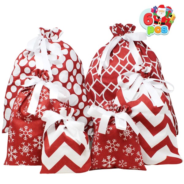 6 PCs Fabric Gift Bags Red Elegant Color with 3 Sizes for Each Season, Holiday Gift Giving, Holiday Presents Décor, Giant Gifts Decorations.