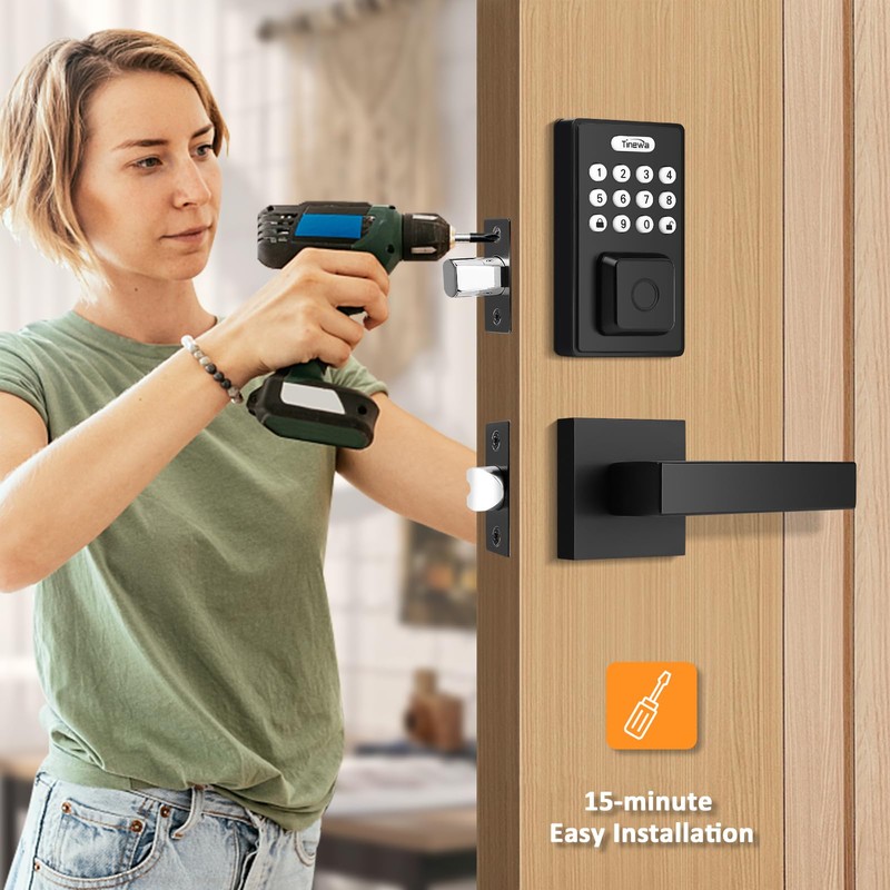 Tinewa Keyless Entry Door Lock with 2 Lever Handles, Fingerprint