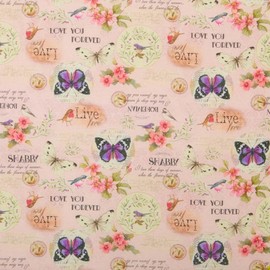 Kt KILOtela - Bedruckter Leinenstoff, Dekoration, Tapisserie, Kissen, Vorhänge, Tagesdecken, Taschen, Tischdecken, 100 cm Länge x 280 cm, Shabby Vintage, Rosa - 1 Meter