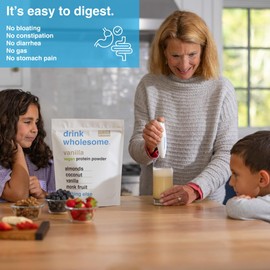 drink wholesome Vegan Vanilla Almond Protein Powder | for Sensitive Stomachs | Additive & Dairy Free | No Artificial Sweeteners | No Bloating, Farts or Gas | No Constipation or Diarrhea