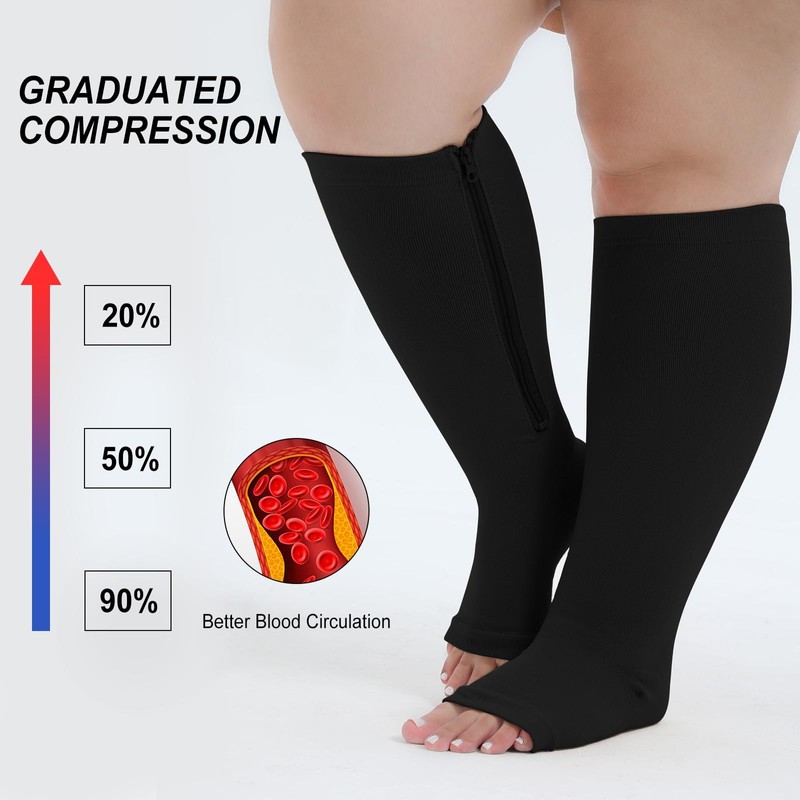 PUTUO Plus Size Compression Socks: Wide Calf Zip Flight Sock