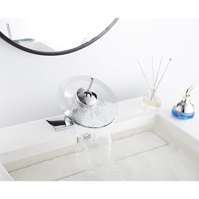 Bathroom Faucet Chrome Waterfall Glass Spout Single Handle One Hole
