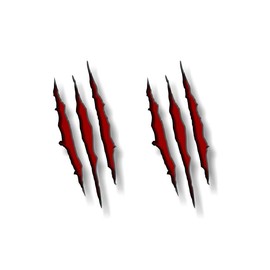2 Red Ripped Claw Marks 13" Vinyl Sticker Decals Jurassic Dinosaur Monster Raptor Scratches Park Claws Decal Stickers (2 Decals - Red 13'')