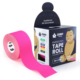 Sumo Tape® Kinesiology Tape Roll Waterproof & Skin-Friendly Elastic Kinesiology Tape 5 m x 5 cm in 4 Bright Colours and Extra Strong Hold - Medical Kinesiotape, Sports Physio Tapes (Pink)