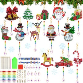 Pack of 13 5D Diamond Painting Christmas Pendants, Double-Sided, DIY Diamond Painting Keyring, Diamond Painting Children Christmas, for Christmas Decoration, Christmas Gift, Crafts