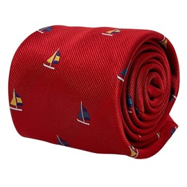Frederick Thomas Nautical Sailing Yacht Design Tie, 8 cm Width, Red