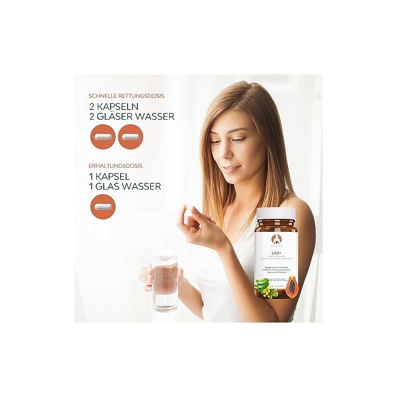 Laxative Fast Acting LAX+, Stool Softener, 100% Natural with Aloe