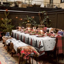 Horaldaily 1 Pack Christmas Disposable Tablecloth, Snow Trees Plastic Rectangular Table Cover for Birthday Anniversary Party Decoration 54×108 Inch