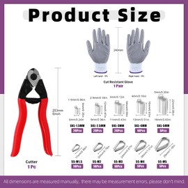 Swpeet Ratchet Crimping Tool for Insulated Electric Cable Cutter Tool Set, 8 Inch Cable Cutter up to 5/32 Inch, with 5 Size Aluminium Double Crimping Loop Sleeve, 5 Size Stainless Steel Thimble