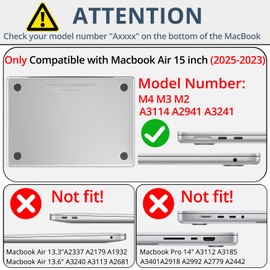 AKIT Compatible with MacBook Air 15 Inch Case 2025 2024 2023 M4 M3 M2 A3241 A3114 A2941, [Ultra-Thin] Hard Shell Laptop Case&Keyboard Cover&Screen Protector for MaBook Air 15 Inch 2025, Crystal Black