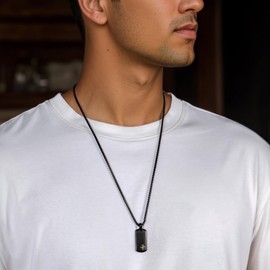 GTMJ Black Dog Tag Pendant Necklace for Men - 316L Stainless Steel Military Dog Tag Necklace with North Star Design, Chains 22 inches - 26 inches Gifts for Birthday Christmas Father's Day