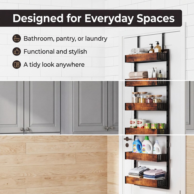GUUKAR 6-Tier Over the Door Pantry Organizer, 2-in-1 Door Hanging