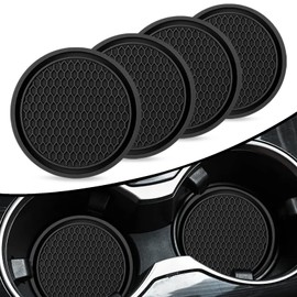 4 PCS Car Cup Holder Coaster, Universal Auto Anti Slip Cup Holder Insert Coaster, 2.75 inch Anti Slip Silicone Car Coaster, Car Interior Accessories, Honeycomb Waterproof Fixed Tea Coaster(Black)
