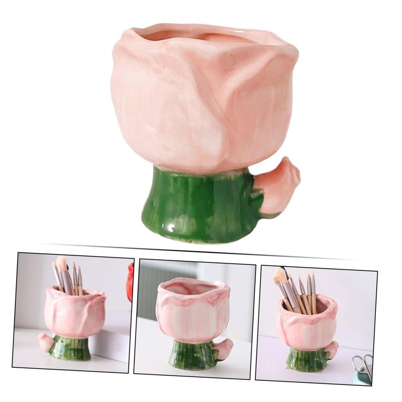 Ipetboom Ceramic Makeup Brush Holder Cute Flower Design Storage Pot