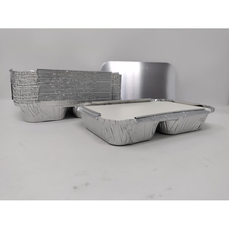 50 x 2 Compartment Aluminium Foil Rectangular Roasting Oven Baking