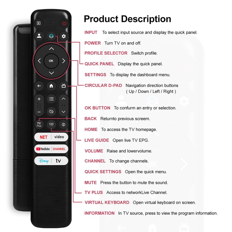Universal Google TCL Remote Replacement Control Compatible with TCL Google