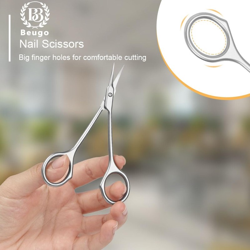 Beugo Nail Scissors, Professional Stainless Steel Cuticle Nail Scissors Curved