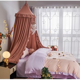HUOQOU Bed Canopy for Girl Princess Round Dome Children Dreaming Mosquito Net Bed Linen Girls Room Castle Play Tent Hanging House Decor Reading Corner Canopy(Bean Paste Red)