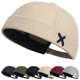 YKDLLF Brimless Docker Cap Cotton Adjustable Beanie UV Protection Sailor Hat Harbour Hat Street Casual Short Fisherman Beanie Docker Hat Men and Women, beige, 57