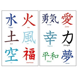 36 Premium Kanji Tattoos: Japanese, Chinese, Asian Characters: Love, Peace.
