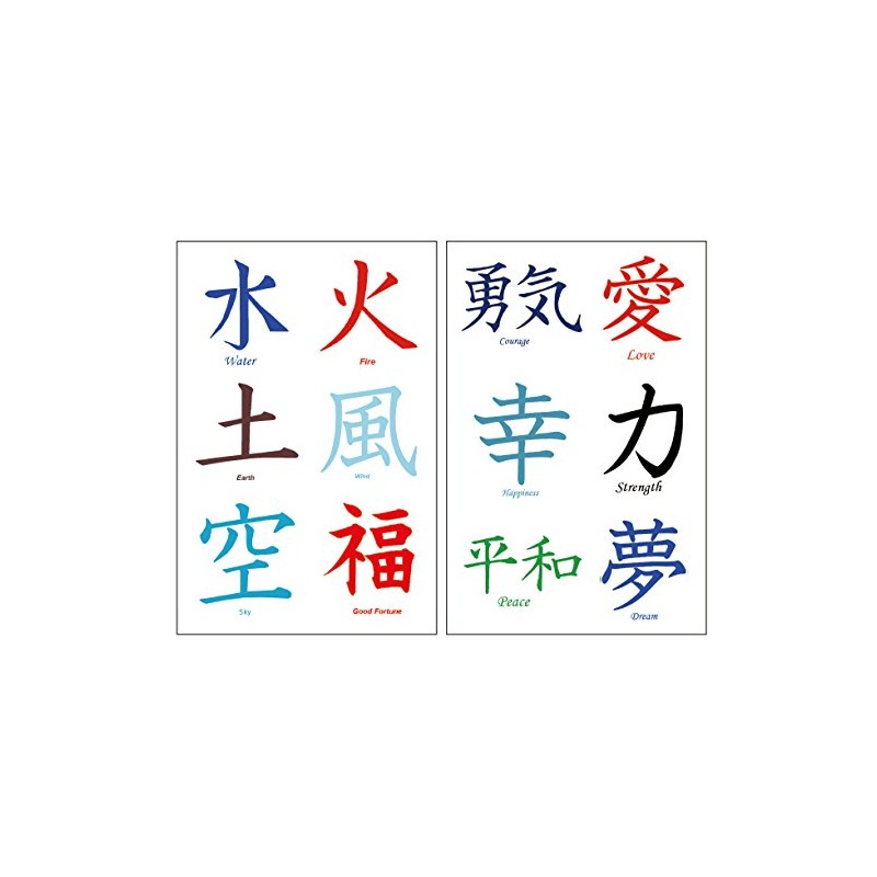 36 Premium Kanji Tattoos: Japanese, Chinese, Asian Characters: Love, Peace.