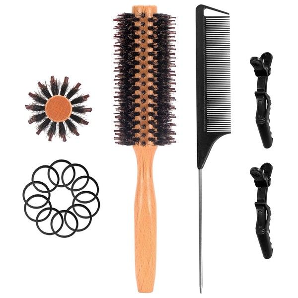 Lunekück Wooden Round Brush, Boar Bristle Brush for Hair, Professional