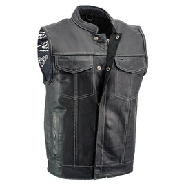 Milwaukee Leather LKM3781 Men's Black Premium Leather Motorcycle Biker Rider Vest w/White Stitching and Paisley Liner - X-Large
