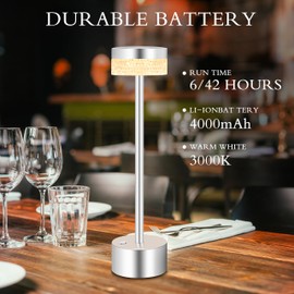 Xermei Cordless Battery Powered Led Table Lamp,3 Color Portable Rechargeable Desk Lamp,Minimalist Design Metal Table Lamps with Touch Control,for Living Room/Restaurants/Bars/Camping(Silver)………