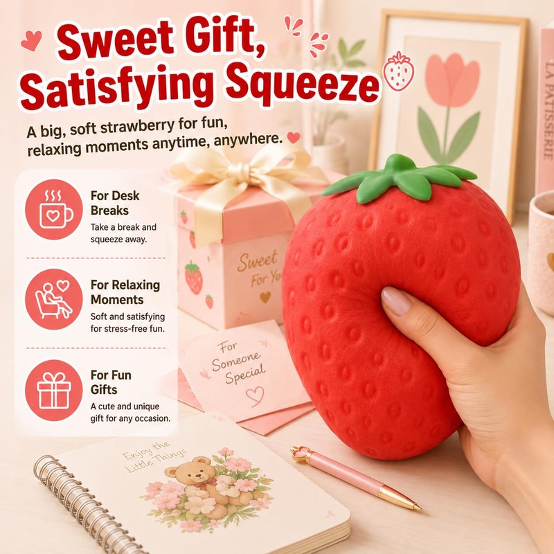 Jumbo Strawberry Squishy for Stress Relief, Slow Rising Big Fruit