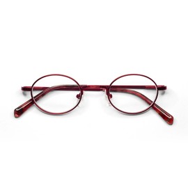 eyebobs Teddy Premium Reading Glasses for Women and Men | Round Average-Size Reading Glasses | Red Metal Front with Red Metal and Red Pattern Temples | 2.00