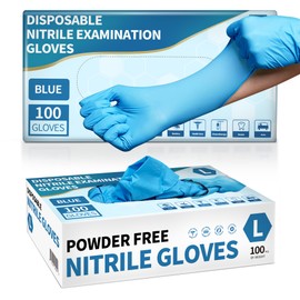 Medguy Powder-Free Nitrile Exam Gloves, 4.5 Mil, 100 Pcs Blue Disposable Latex-Free Food-Safe Medical Cleaning Cooking Gloves (Large)