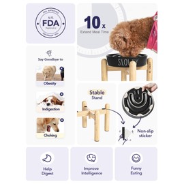 Ceramic Slow Feeder Dog Bowls Elevated, 3 Cups Raised Dog Bowl with Wooden Stand for Medium Large Breed to Slow Down Eating, Puzzle Food Bowl,Black