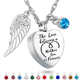 Heart Urn Necklace for Ashes Love between Mother and Son Cremation Urn Necklace Memorial Jewelry Keepsake Pendant for Loss Ash Holder Sympathy Gift